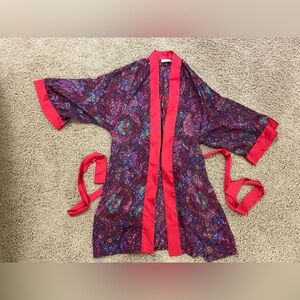 VTG Victorias Secret Gold Label Red & Purple Floral Robe One Size